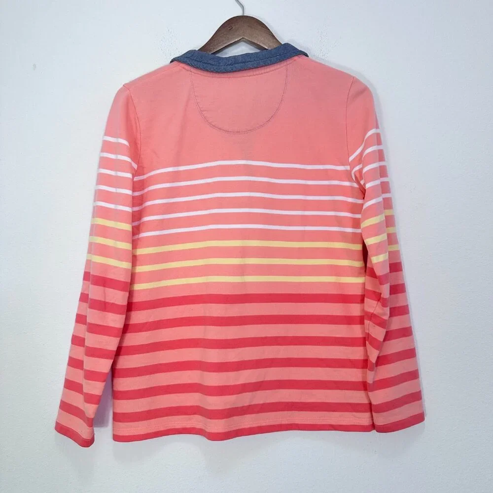 L.L. Bean Womens Soft Cotton Rugby Henley Collar Long Sleeve Pink Coral Petite S - Picture 2 of 8